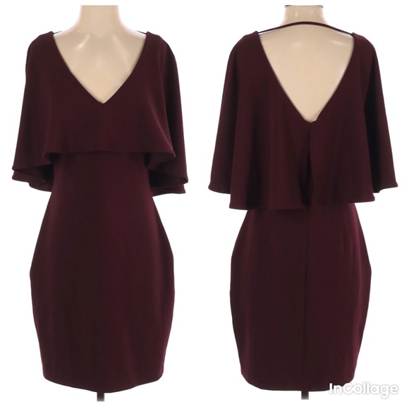 Badgley Mischka Dresses & Skirts - NWT Belle Badgley Mischka Burgundy Cape Dress